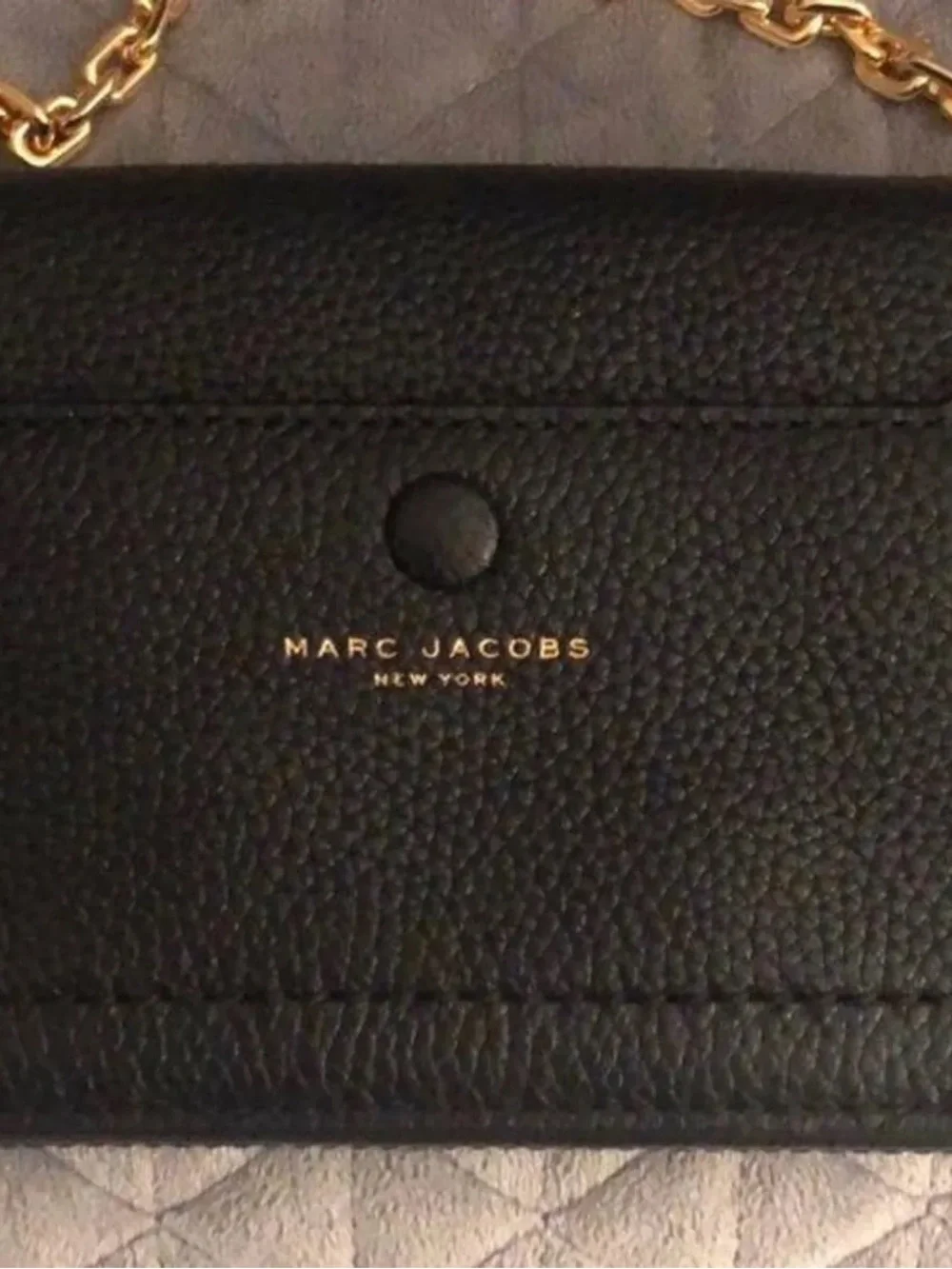 Marc Jacobs Black Leather Crossbody with Gold Chain Strap